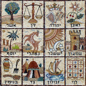 Mosaic of the 12 Tribes of Israel. From a synagogue wall in Jerusalem. - Wikimedia Commons